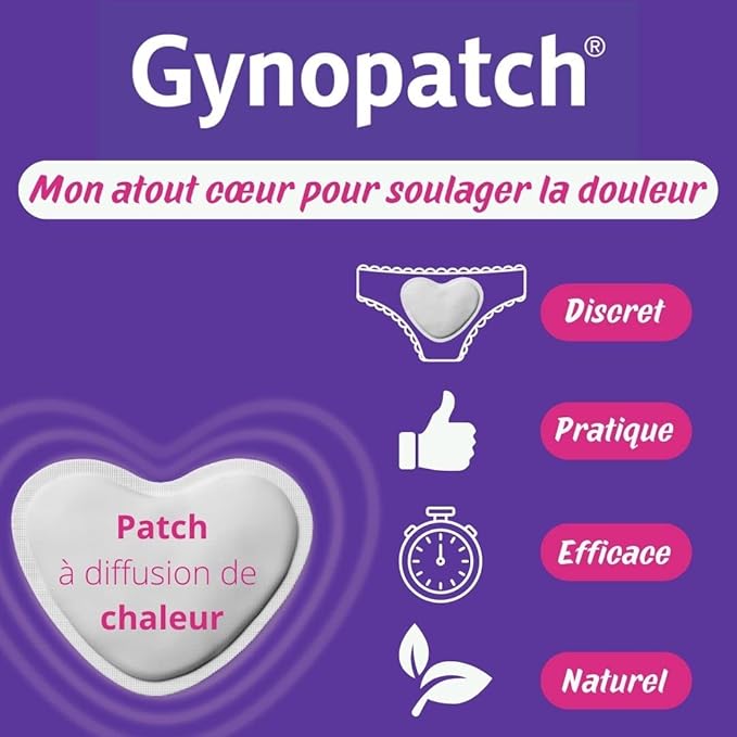 Patch chauffant Gynopatch à diffusion de chaleur naturelle pour soulager les douleurs menstruelles jusqu'à 8 heures.