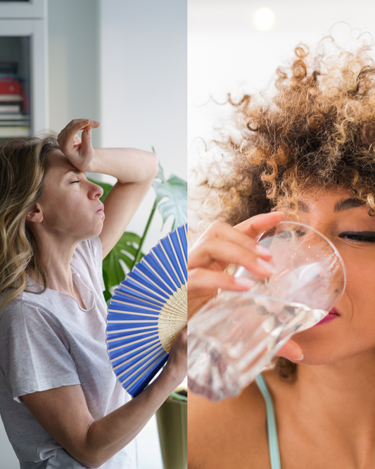Femme souffrant d'endométriose pendant une canicule, buvant de l'eau pour mieux supporter la chaleur.