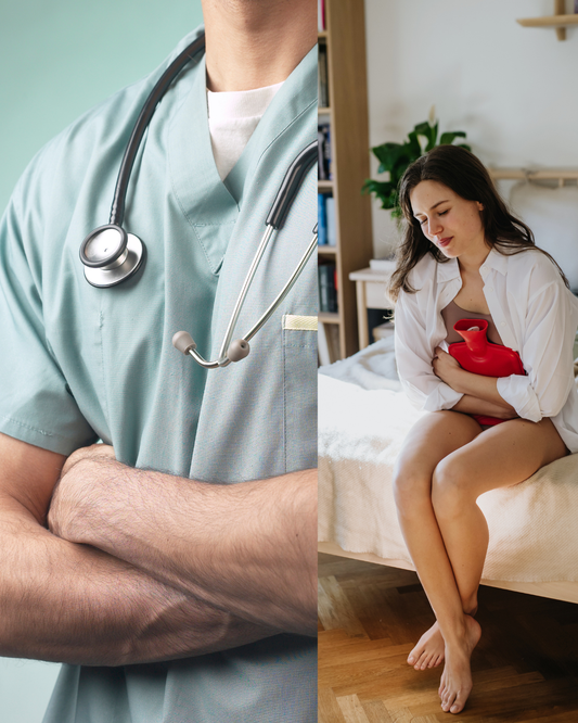 Femme consultant un professionnel de santé pour des douleurs liées à l'endométriose et illustrant l'errance diagnostique.