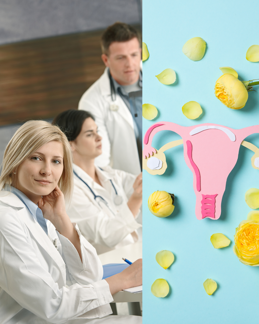 Illustration représentant une femme consultant un professionnel de santé pour un diagnostic d'endométriose, symbole de la sensibilisation et du dépistage précoce.
