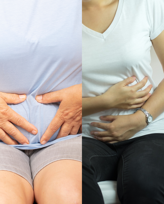 Illustration d'une femme tenant son ventre gonflé, représentant l'Endobelly associé à l'endométriose et aux douleurs abdominales.