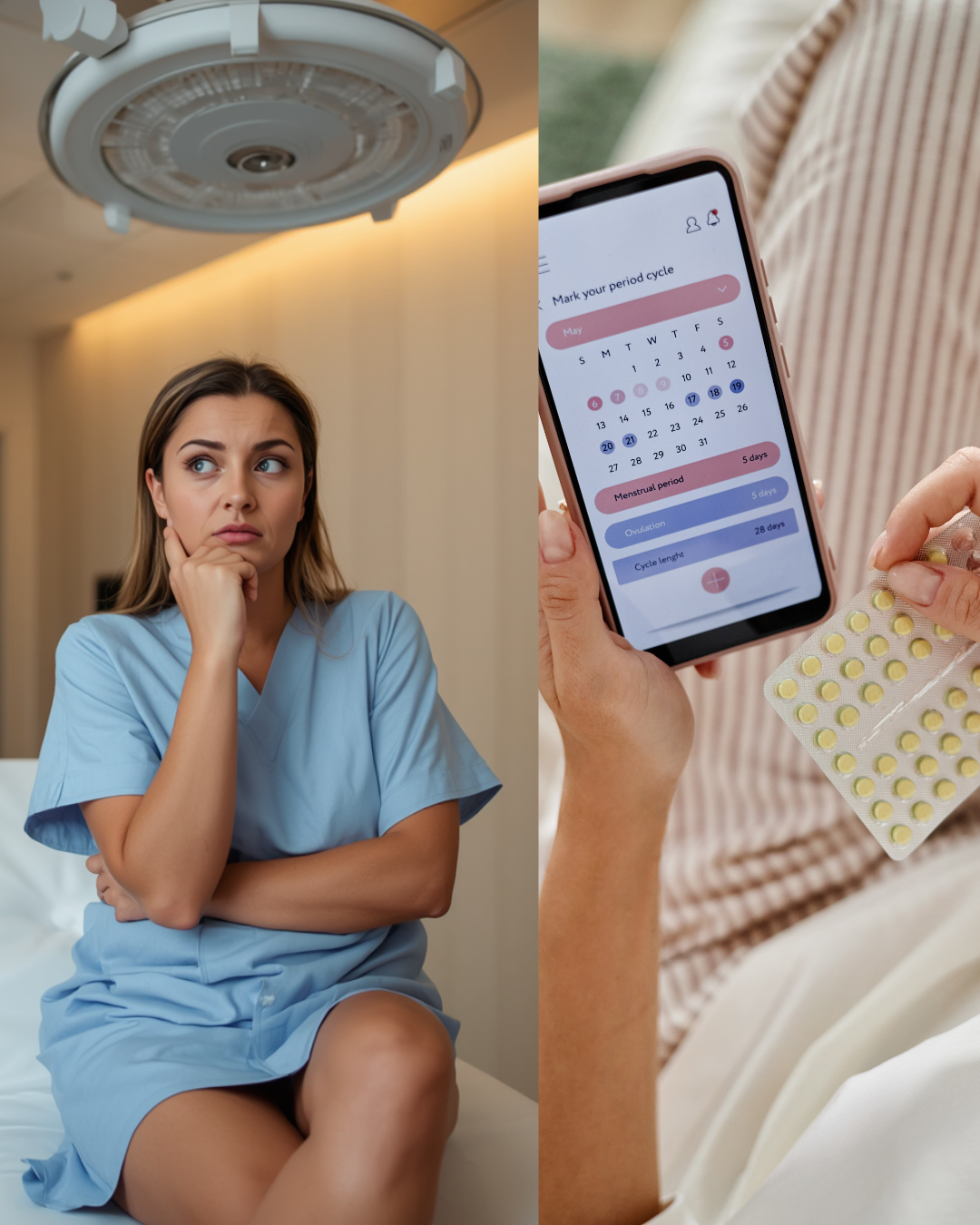 Femme préparant son rendez-vous chez le gynécologue avec un carnet de suivi des symptômes et un calendrier menstruel.